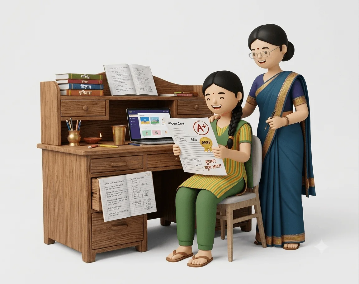 Tutor helping student with studies at home in Lucknow